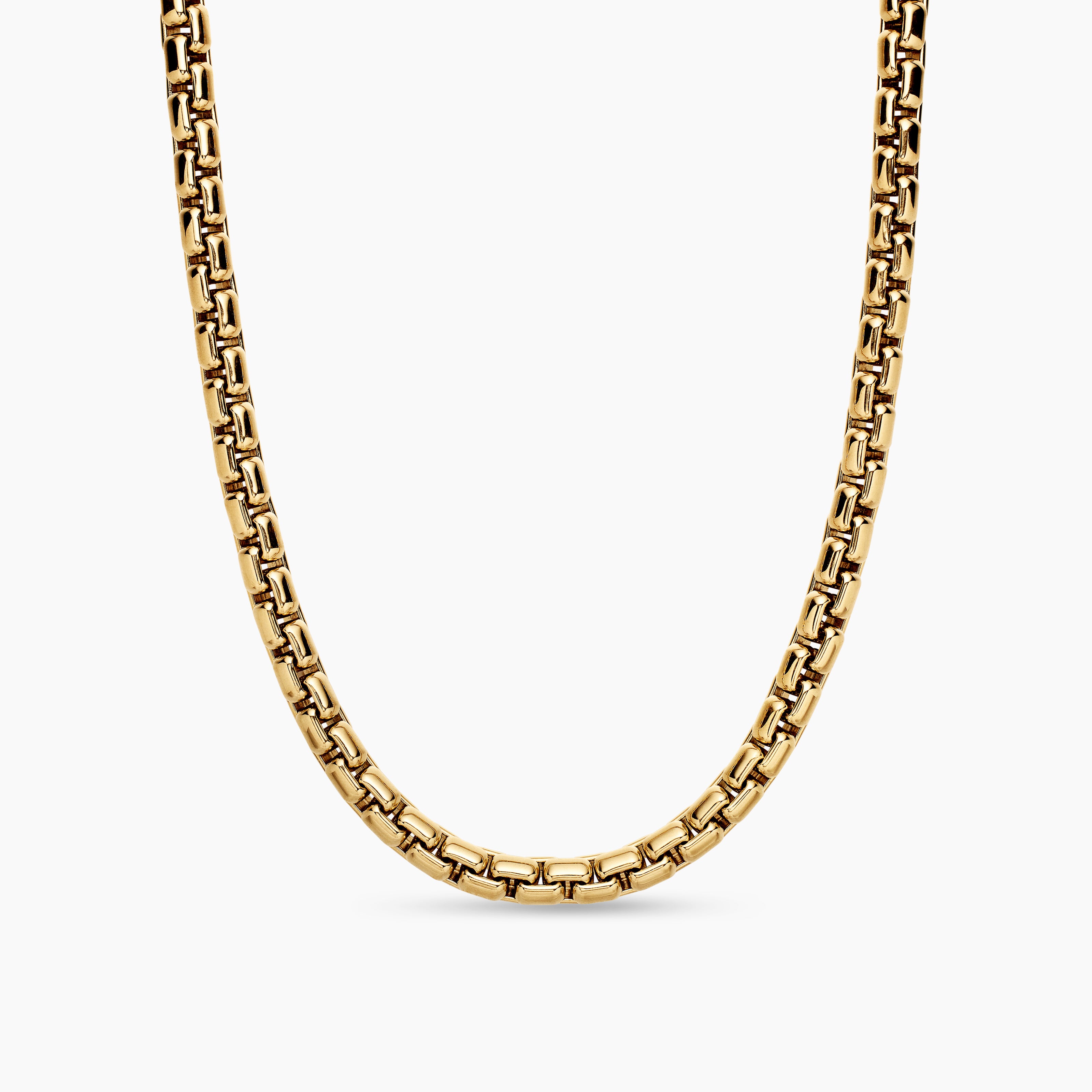 Mens Box Chain Necklace in 18K Yellow Gold, 7.5mm