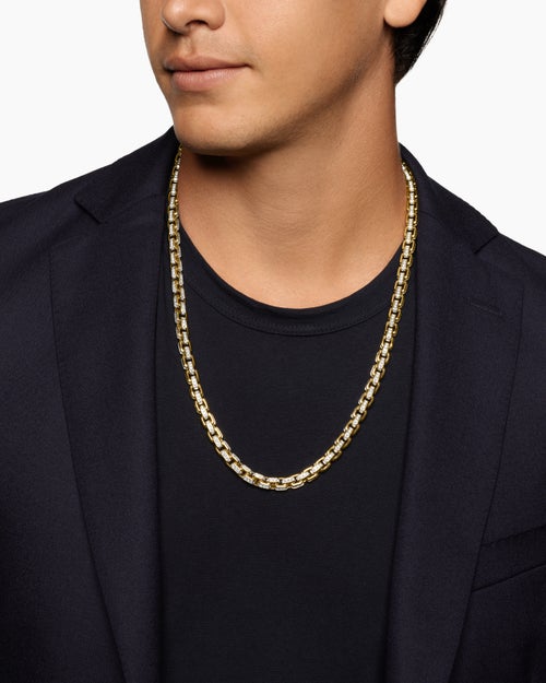 Mens Box Chain Necklace in 18K Yellow Gold, 7.5mm