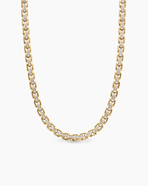 Mens Box Chain Necklace in 18K Yellow Gold, 7.5mm