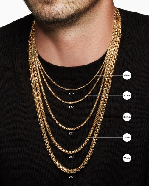 Mens Box Chain Necklace in 18K Rose Gold, 7.5mm