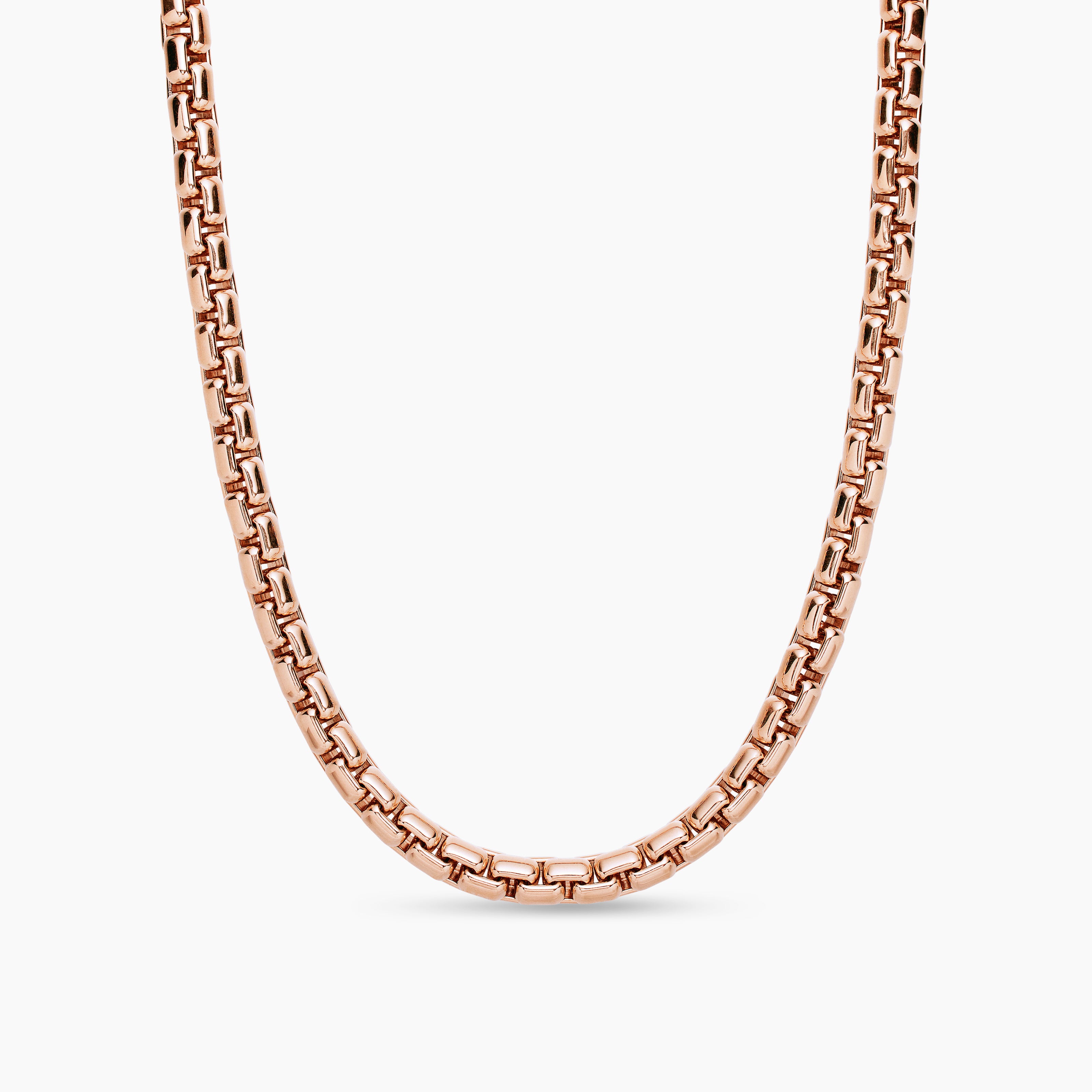 Mens Box Chain Necklace in 18K Rose Gold, 7.5mm