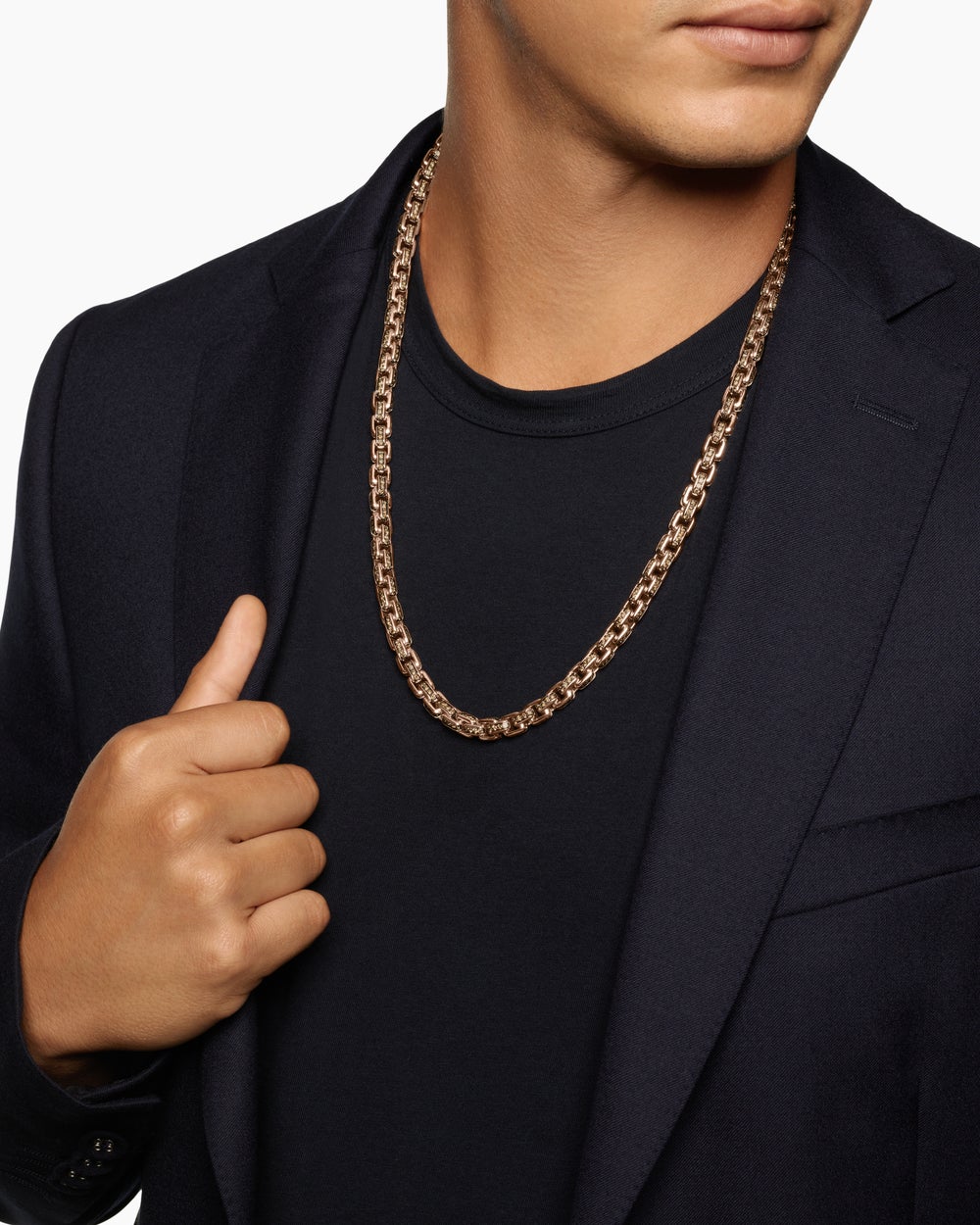 Mens Box Chain Necklace in 18K Rose Gold, 7.5mm