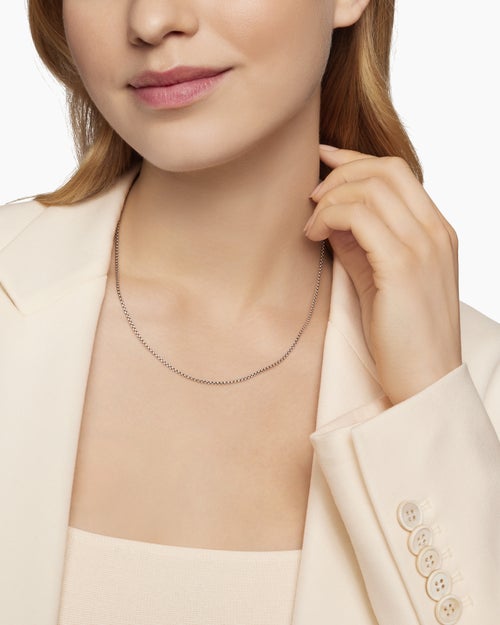 Womens Box Chain Necklace in Sterling Silver with 14K Yellow Gold Accent, 1.7mm