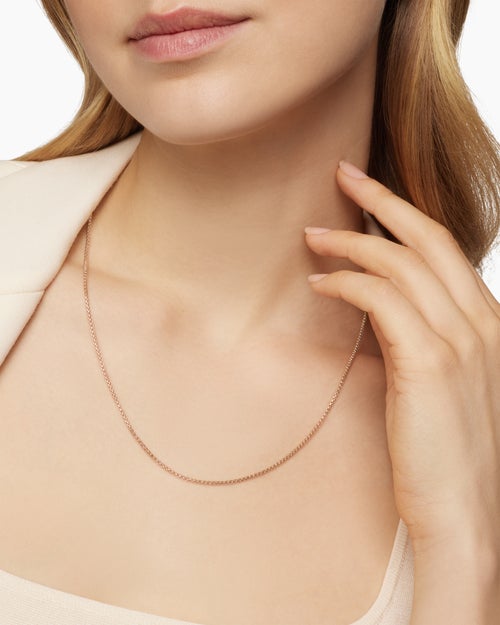 Womens Box Chain Necklace in 18K Rose Gold, 1.7mm