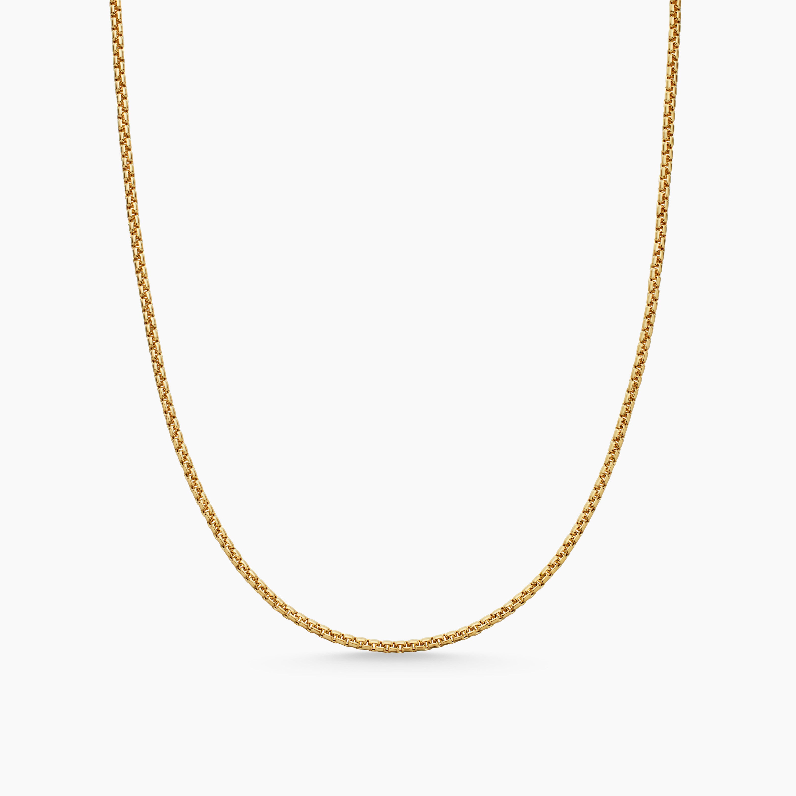 Mens Box Chain Necklace in 18K Yellow Gold, 1.7mm