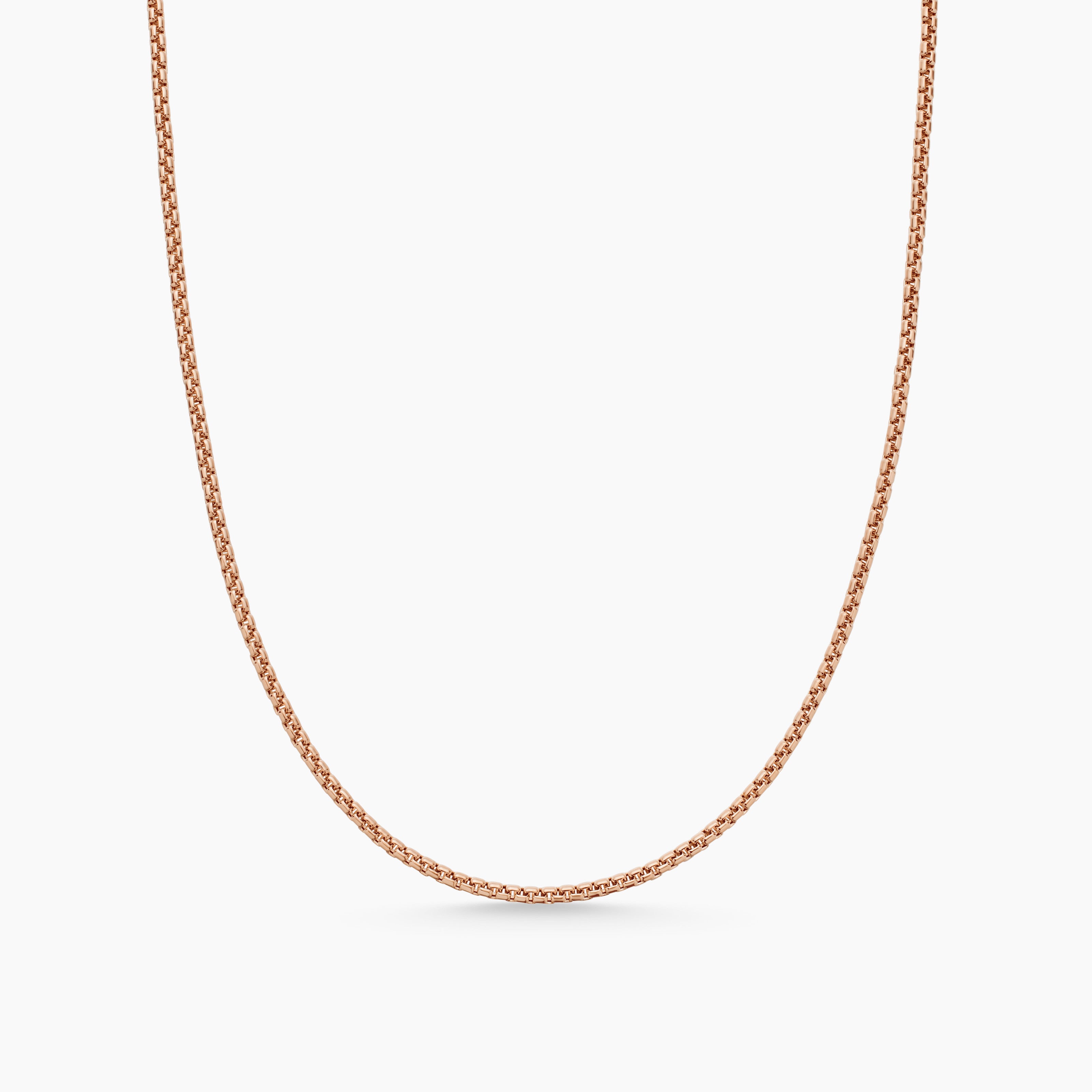 Mens Box Chain Necklace in 18K Rose Gold, 1.7mm