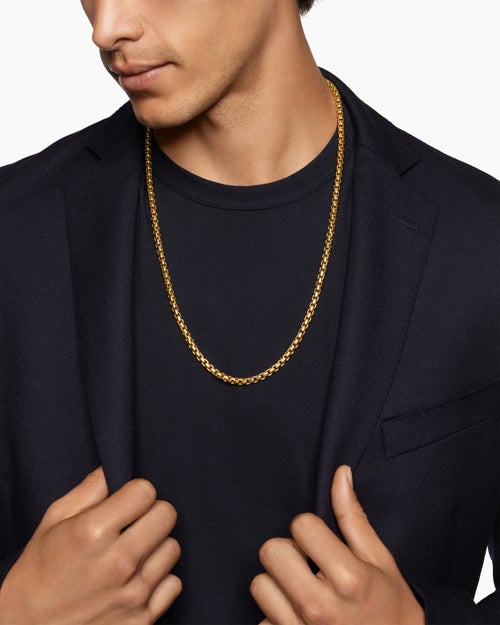 Mens Box Chain Necklace in 18K Yellow Gold, 5mm