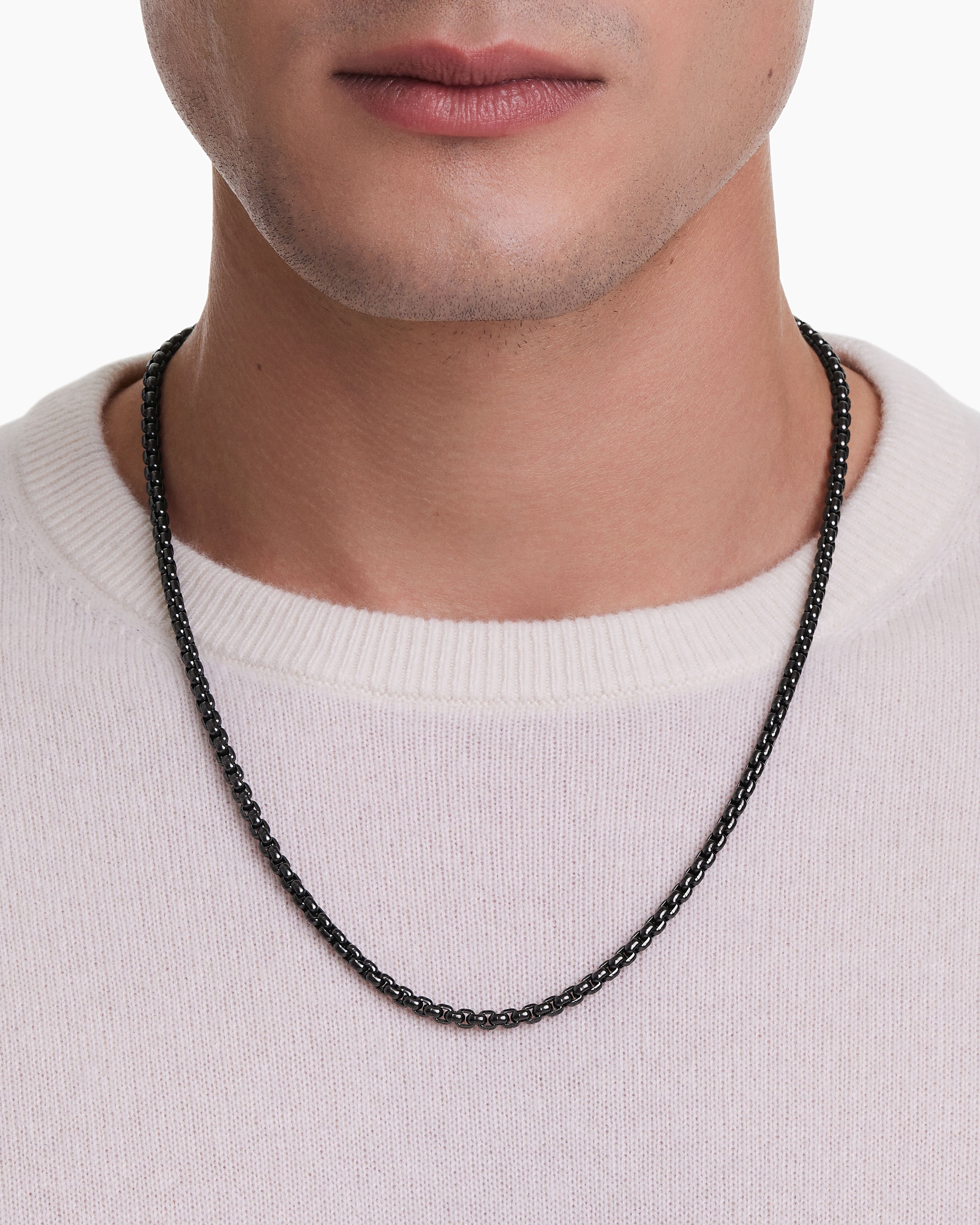 Box Chain Necklace in Darkened Stainless Steel, 4mm