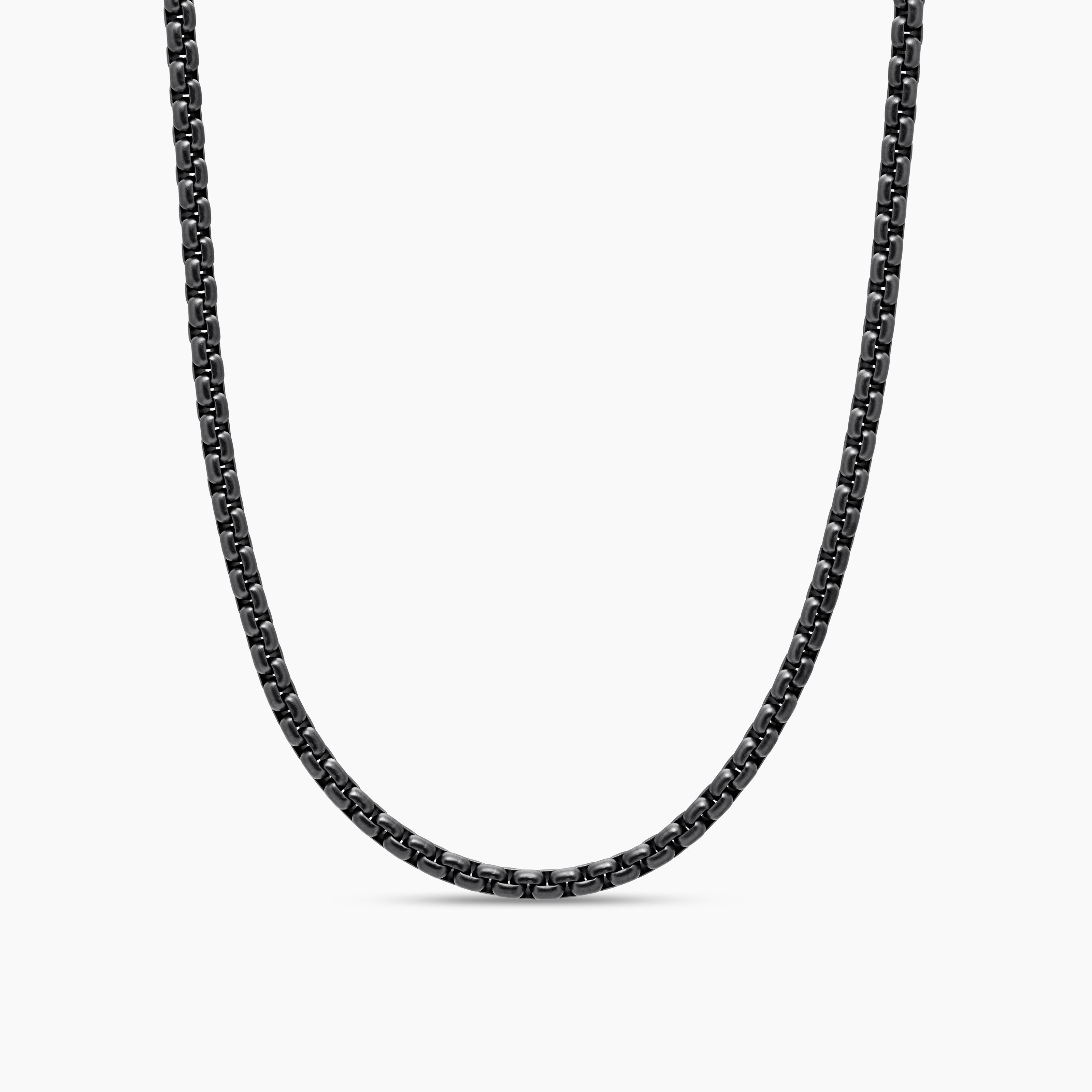 Mens Box Chain Necklace in Darkened Stainless Steel, 4mm