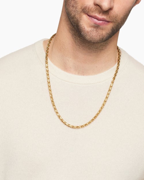 Mens Fluted Chain Necklace in 18K Yellow Gold, 5mm
