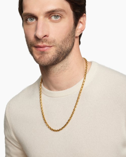 Mens Fluted Chain Necklace in 18K Yellow Gold, 5mm