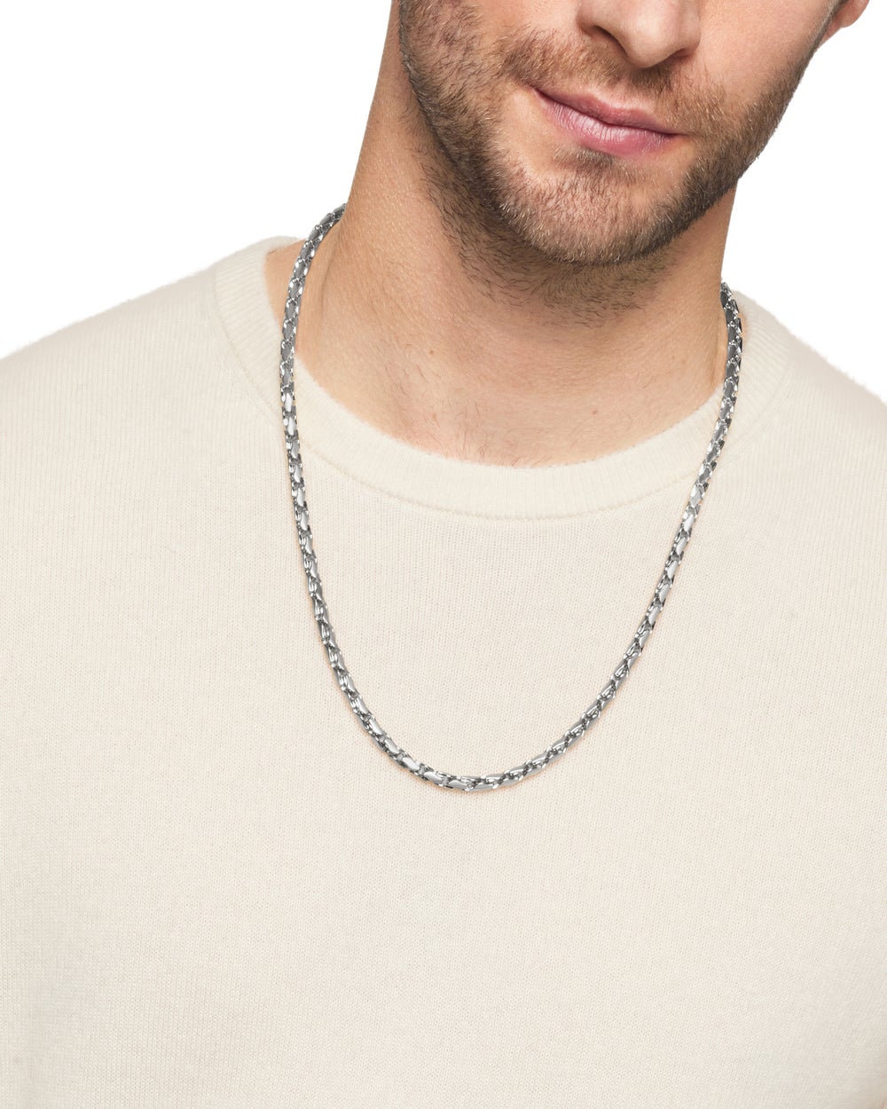 Mens Fluted Chain Necklace in Sterling Silver, 5mm