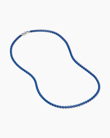 Box Chain Necklace in Sterling Silver with Blue Stainless Steel, 4mm