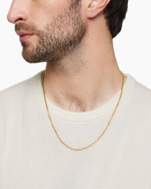 Mens Box Chain Necklace in Brushed 18K Yellow Gold, 2.7mm