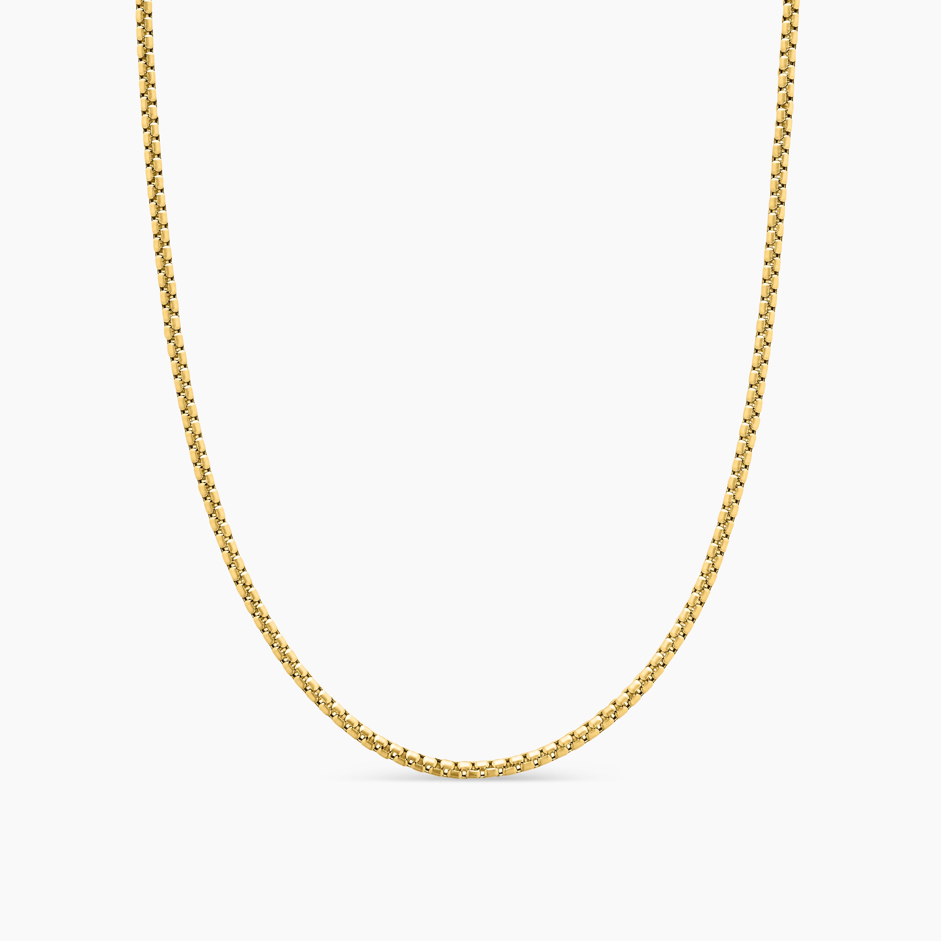 Mens Box Chain Necklace in Brushed 18K Yellow Gold, 2.7mm