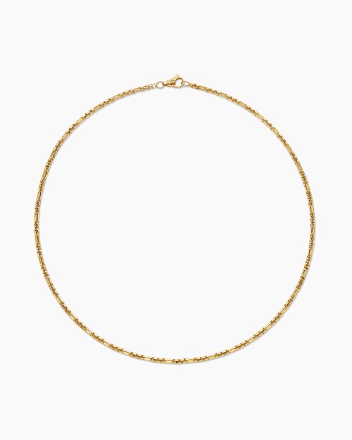 Mens Open Station Box Chain Necklace in 18K Yellow Gold, 3mm
