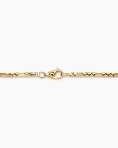 Mens Open Station Box Chain Necklace in 18K Yellow Gold, 3mm