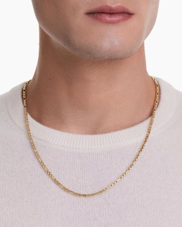 Open Station Box Chain Necklace in 18K Yellow Gold, 3mm