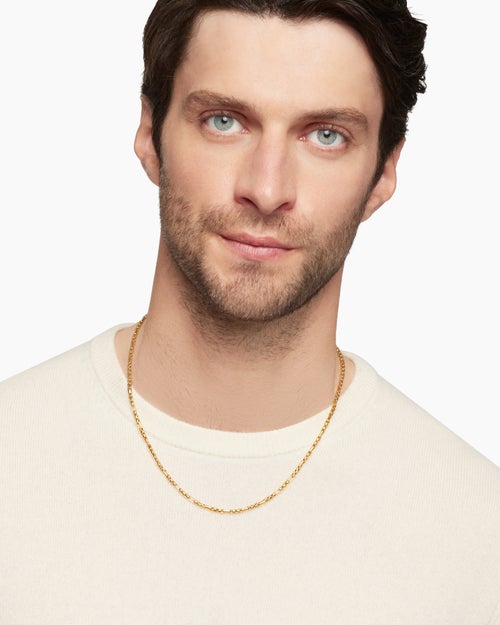 Mens Open Station Box Chain Necklace in 18K Yellow Gold, 3mm