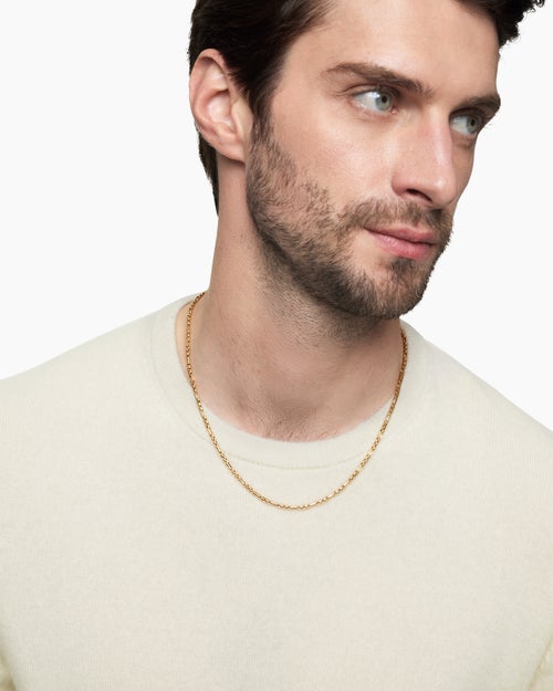 Mens Open Station Box Chain Necklace in 18K Yellow Gold, 3mm
