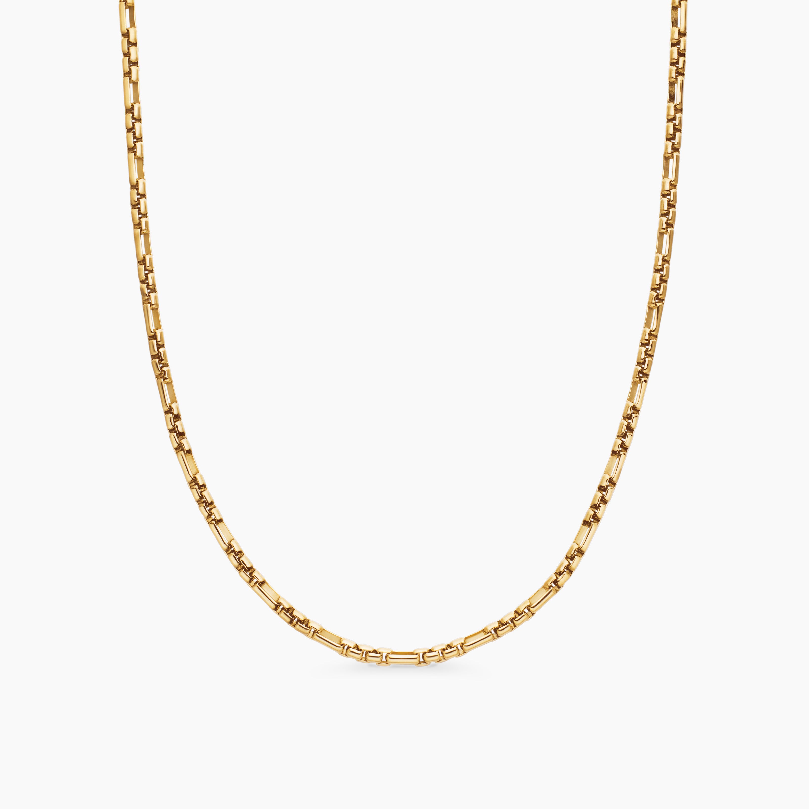 Mens Open Station Box Chain Necklace in 18K Yellow Gold, 3mm