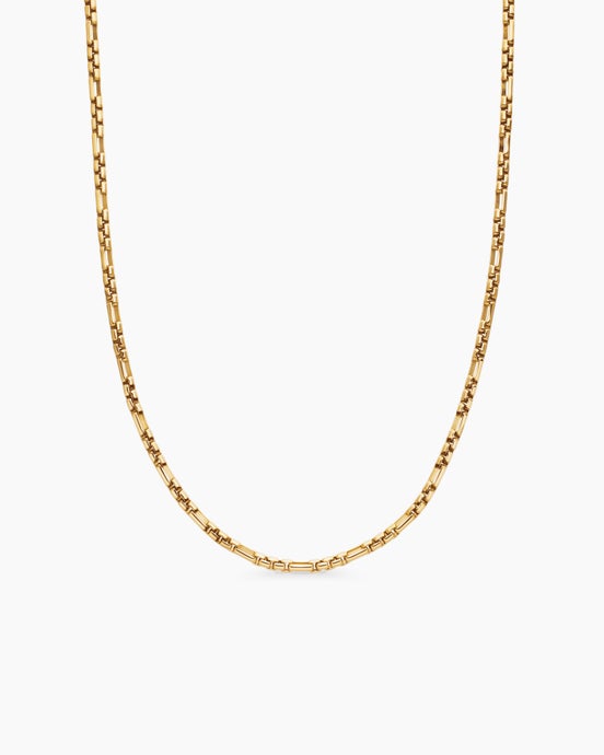 Open Station Box Chain Necklace in 18K Yellow Gold, 3mm