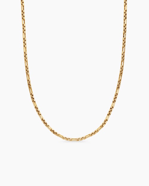 Mens Open Station Box Chain Necklace in 18K Yellow Gold, 3mm