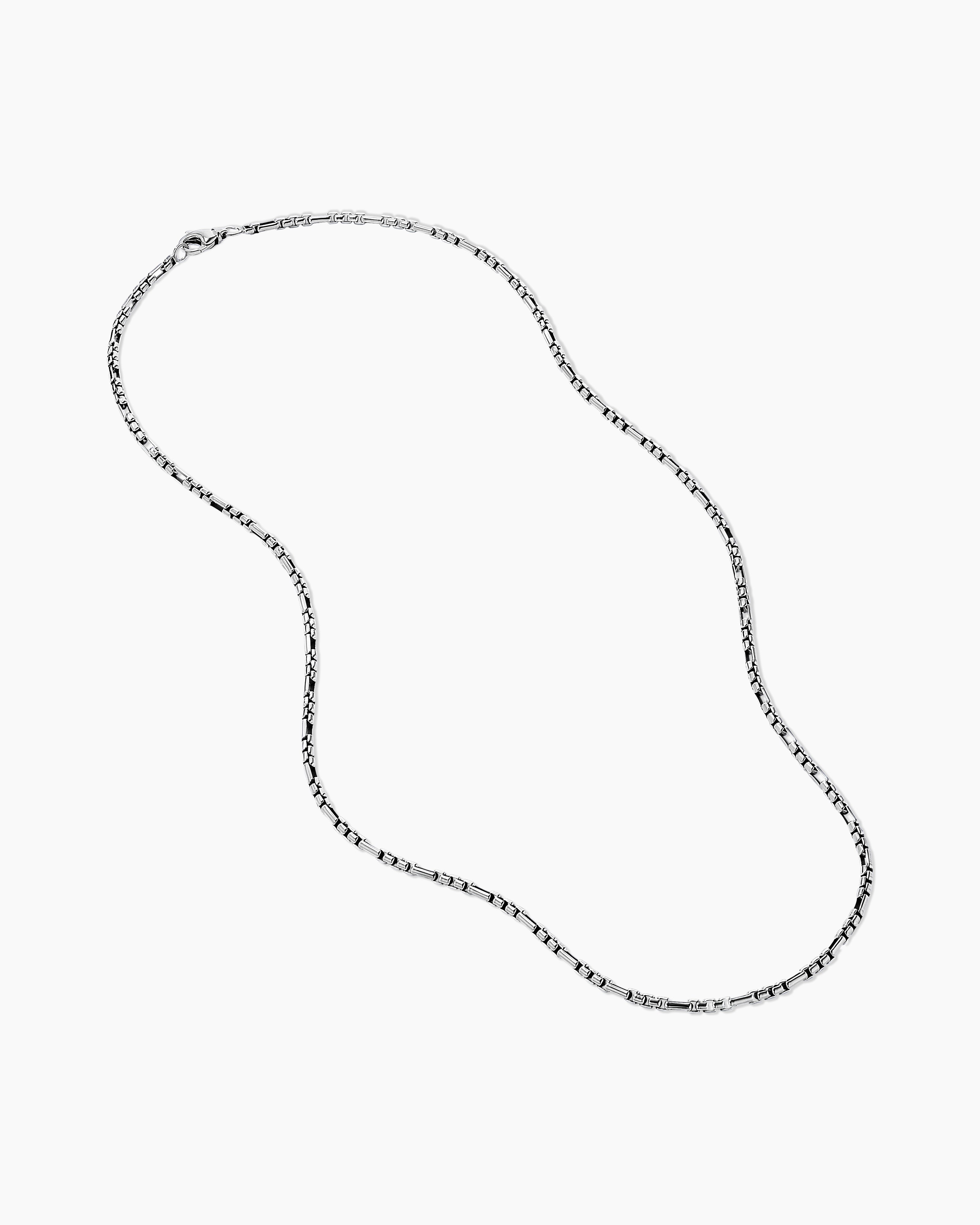 Box Chain Necklace in Sterling Silver with Stainless Steel, 4mm