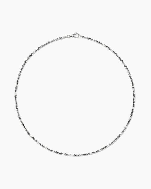 Mens Open Station Box Chain Necklace in Sterling Silver, 3mm
