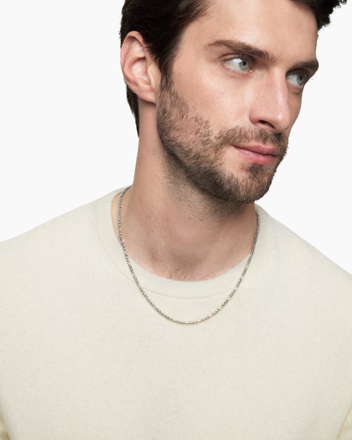 Mens Open Station Box Chain Necklace in Sterling Silver, 3mm