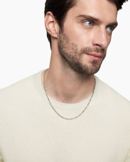 Open Station Box Chain Necklace in Sterling Silver, 3mm