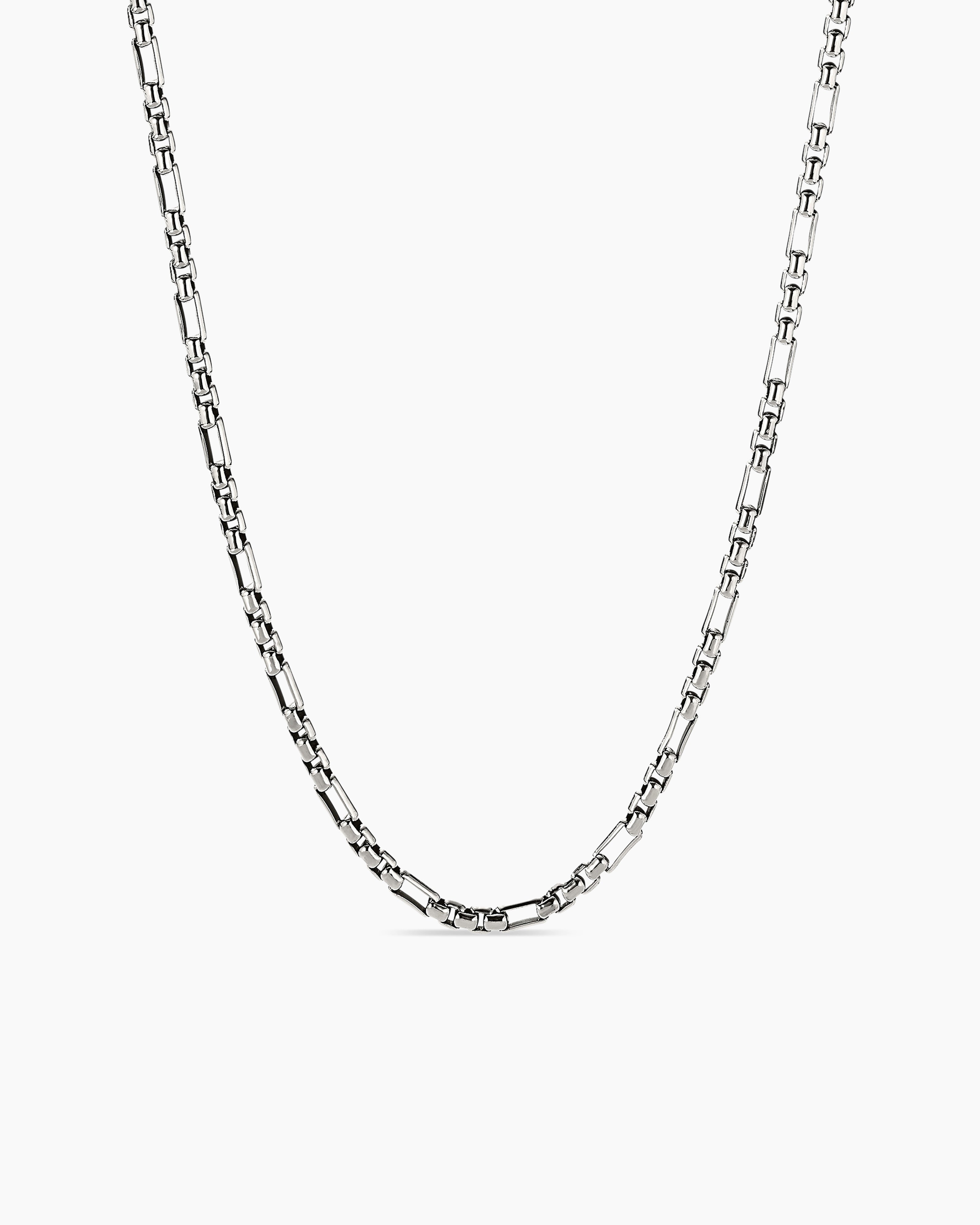 Mens Open Station Box Chain Necklace in Sterling Silver, 3mm