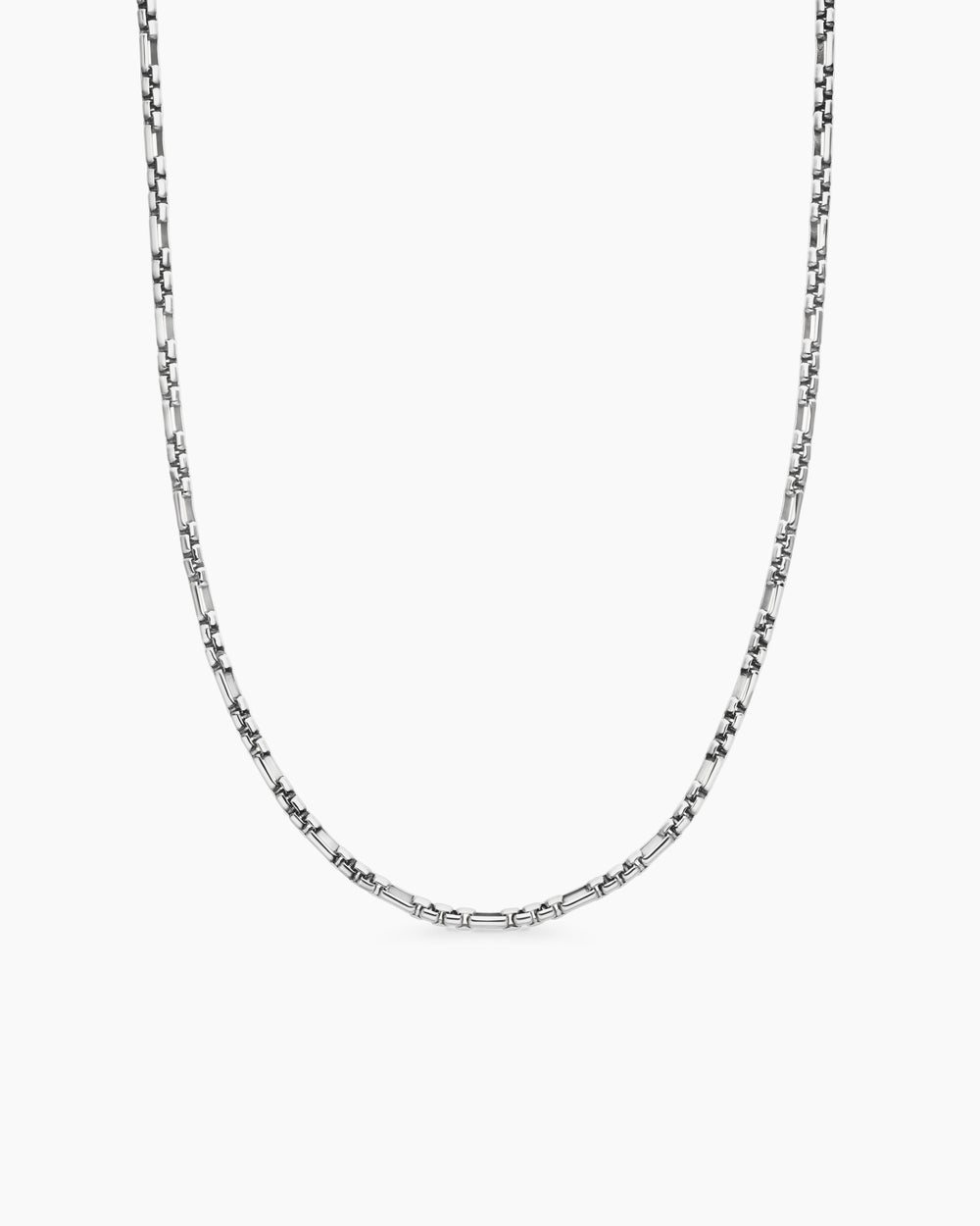 Mens Open Station Box Chain Necklace in Sterling Silver, 3mm