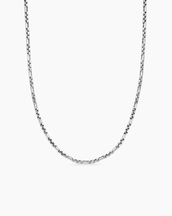 Open Station Box Chain Necklace in Sterling Silver, 3mm