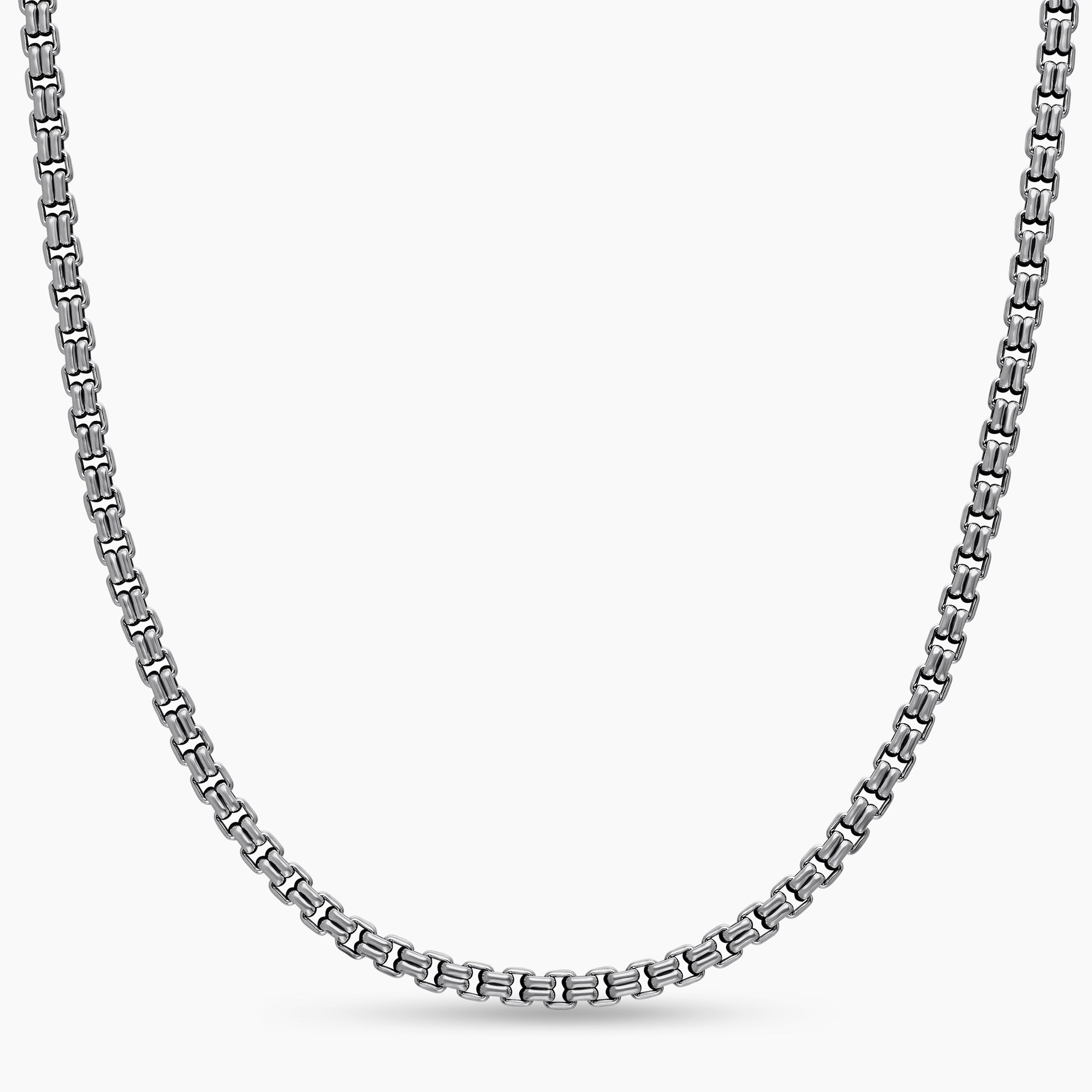 Mens Double Box Chain Necklace in Sterling Silver, 2.6mm | David