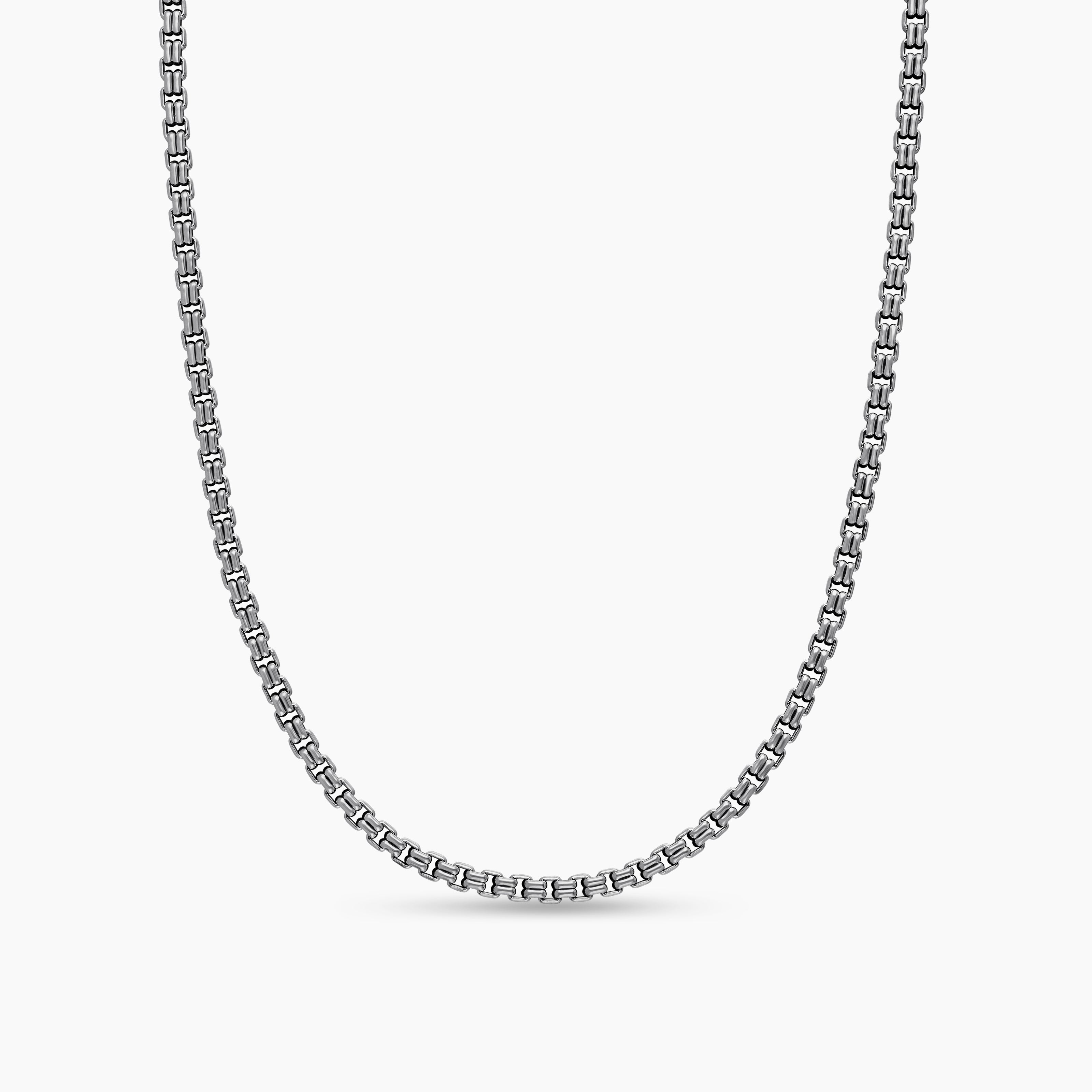 Mens Double Box Chain Necklace in Sterling Silver, 2.6mm