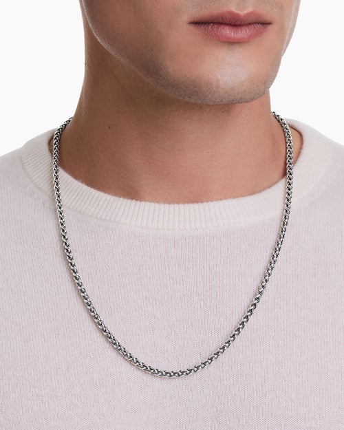 Mens Wheat Chain Necklace in Sterling Silver, 4mm