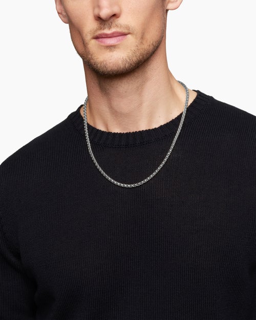Mens Wheat Chain Necklace in Sterling Silver, 4mm