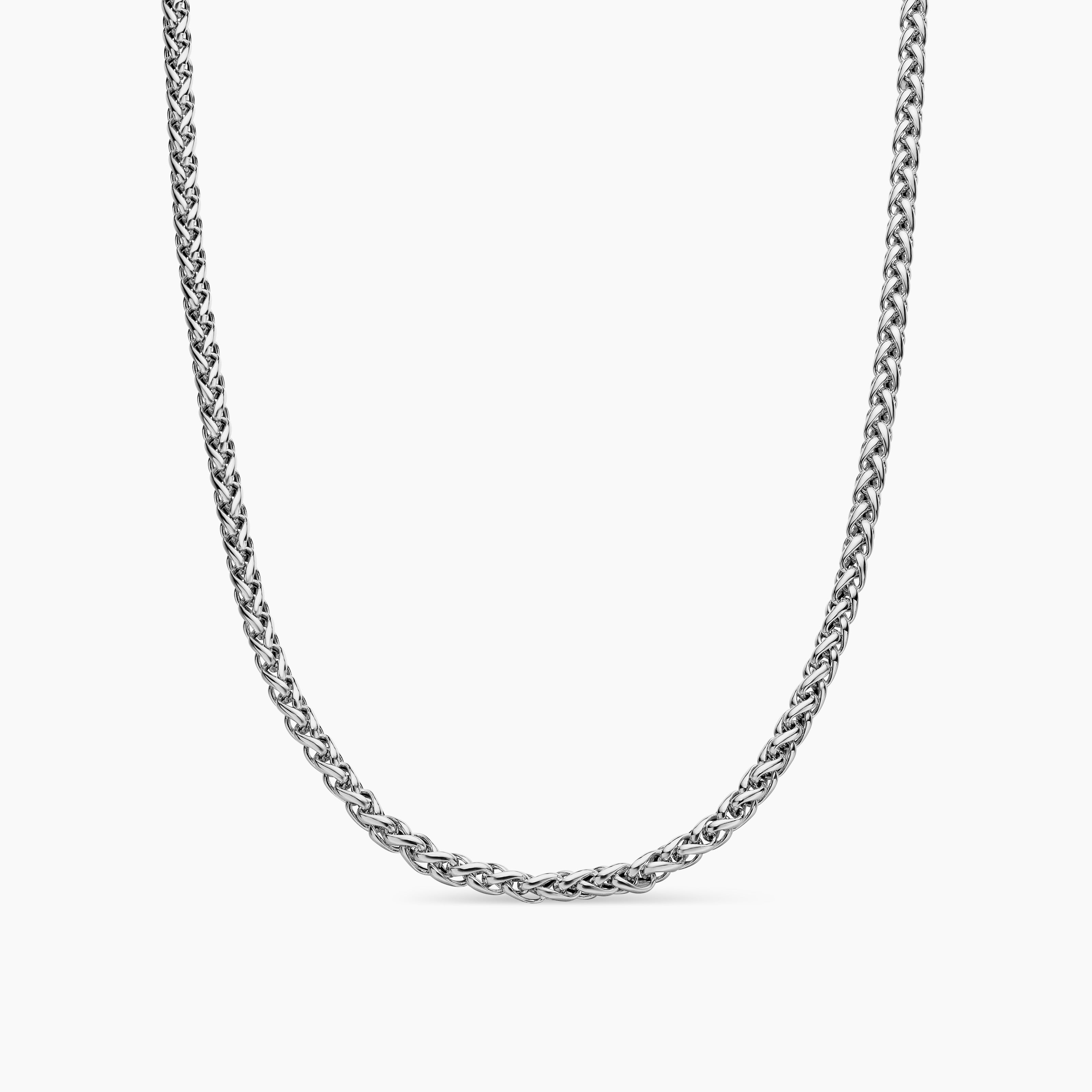 Mens Wheat Chain Necklace in Sterling Silver, 4mm