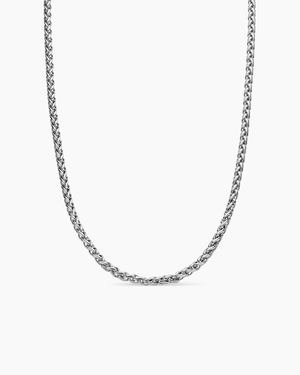 Mens Wheat Chain Necklace in Sterling Silver, 4mm