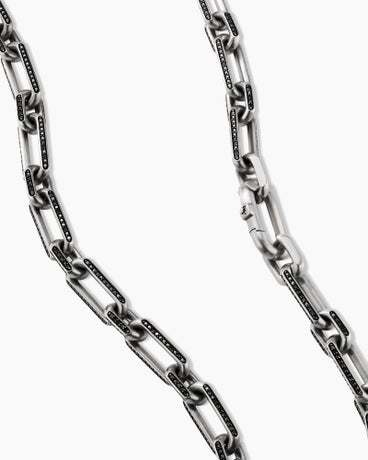 Elongated Open Chain Link Necklace with Pavé Black Diamonds