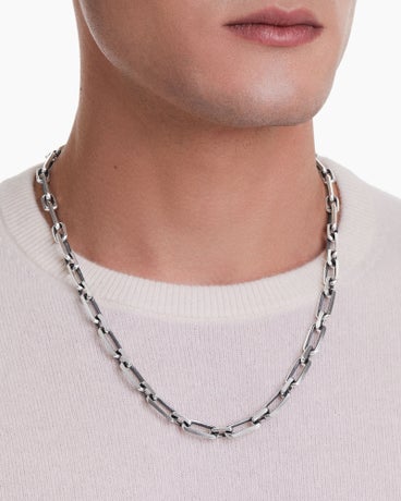 Elongated Open Chain Link Necklace with Pavé Black Diamonds