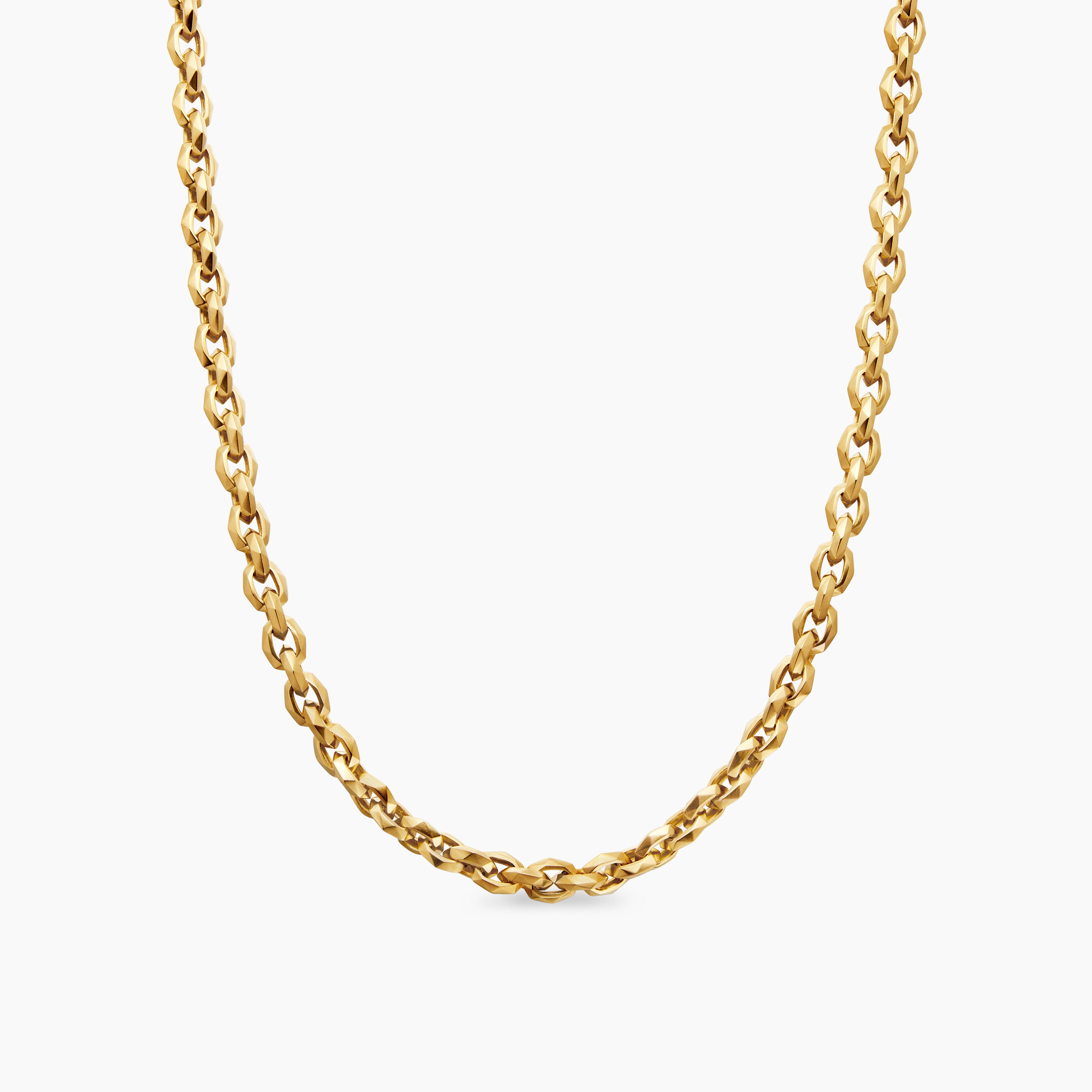 Mens Faceted Chain Necklace in 18K Yellow Gold, 7mm