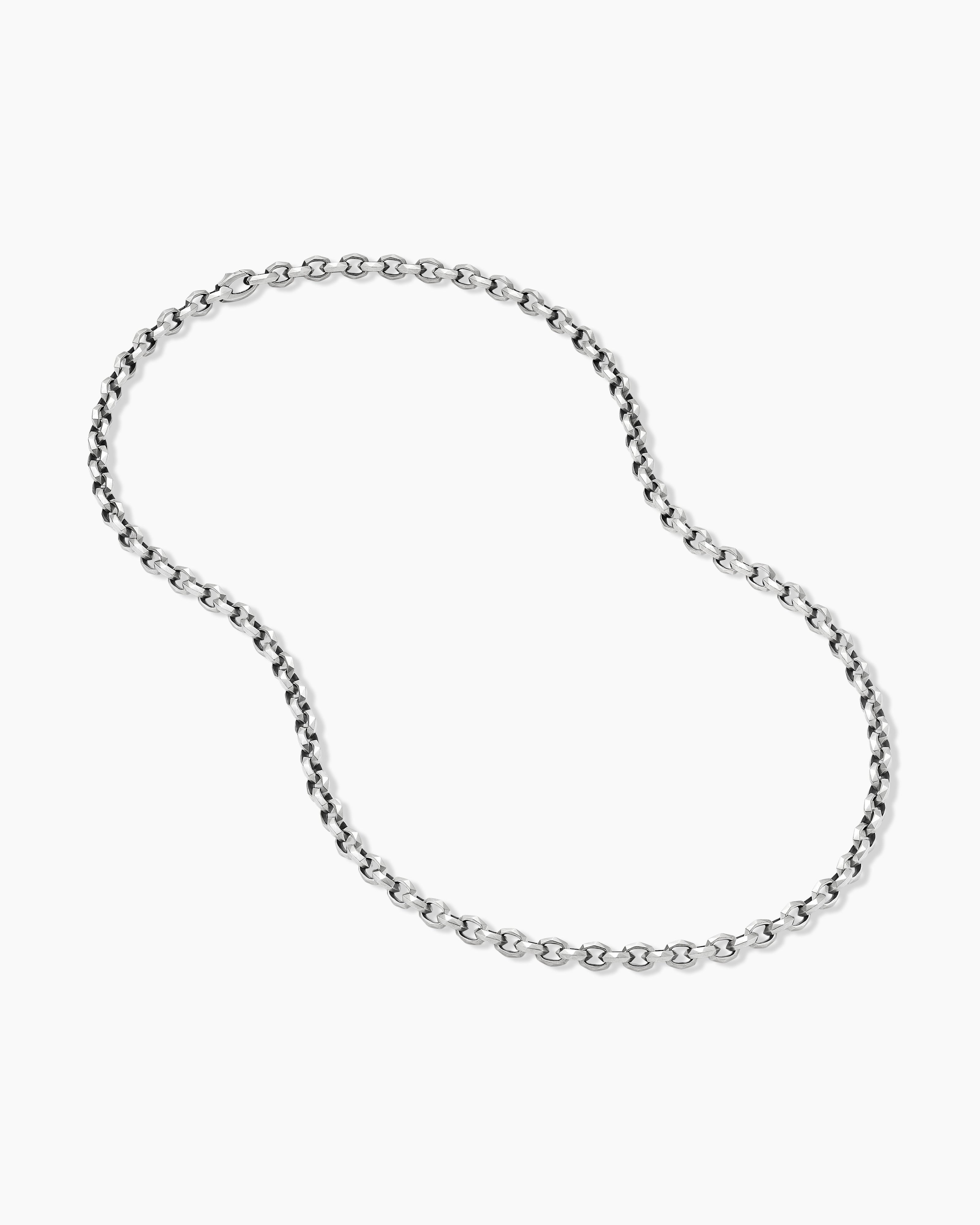 Torqued Faceted Chain Link Necklace in Sterling Silver, 7mm