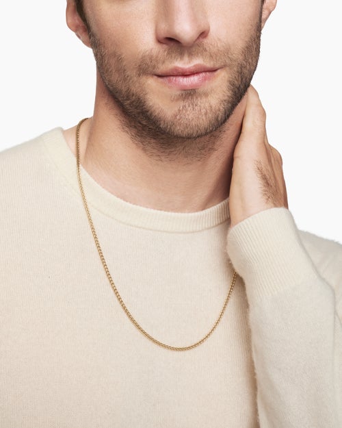 Mens Wheat Chain Necklace in 18K Yellow Gold, 2.5mm