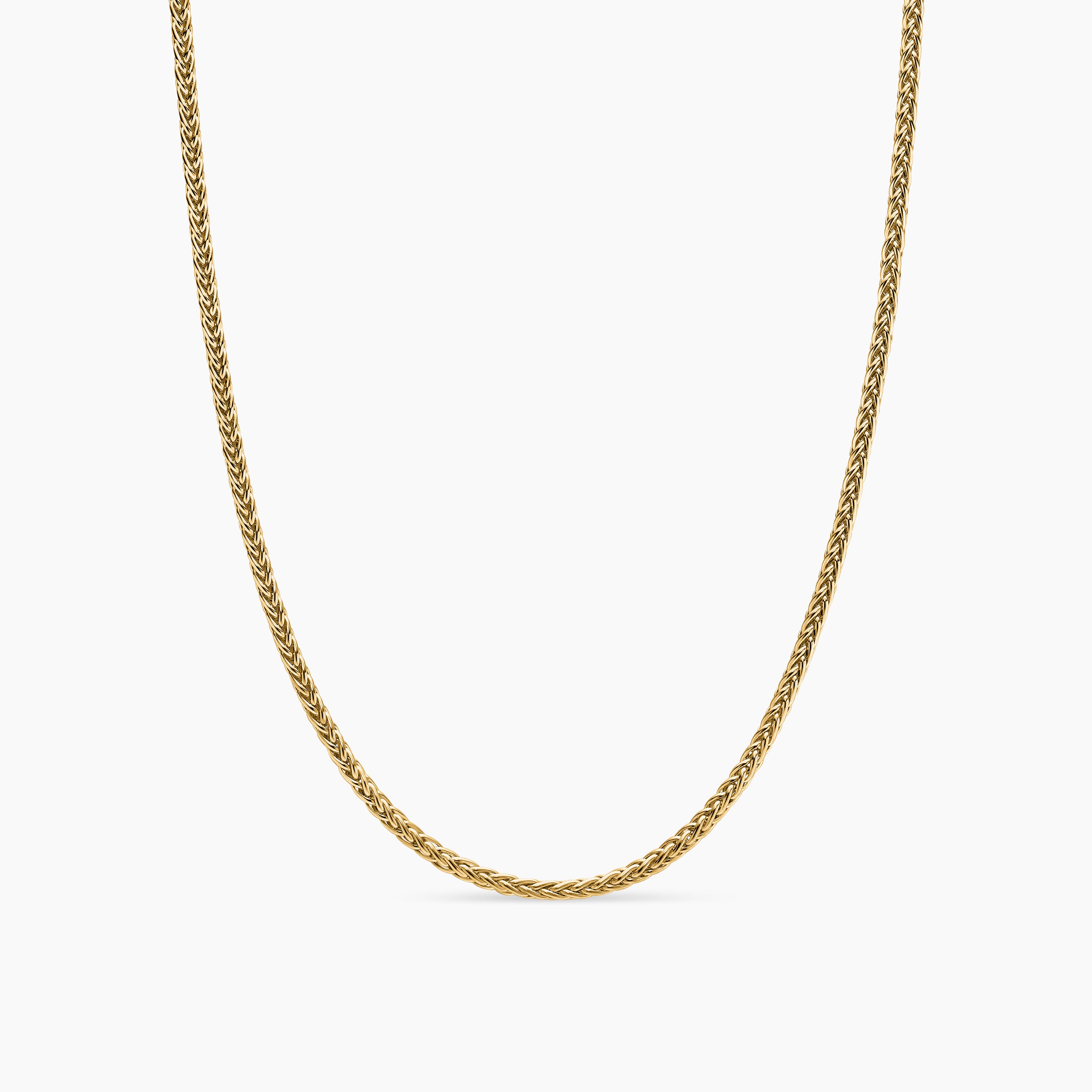 Mens Wheat Chain Necklace in 18K Yellow Gold, 2.5mm