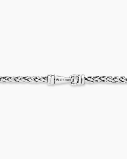 Mens Wheat Chain Necklace in Sterling Silver, 2.5mm