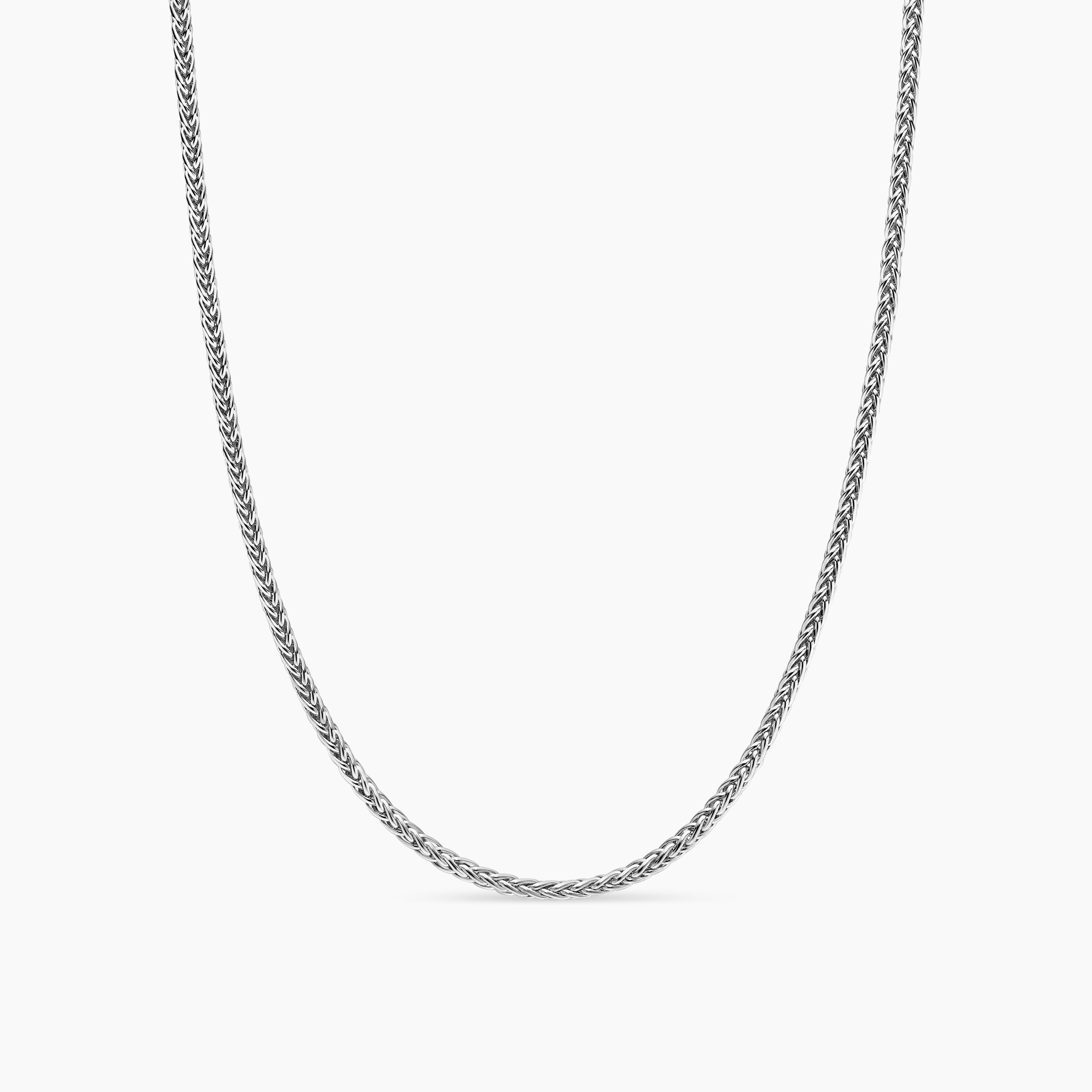 Mens Wheat Chain Necklace in Sterling Silver, 2.5mm