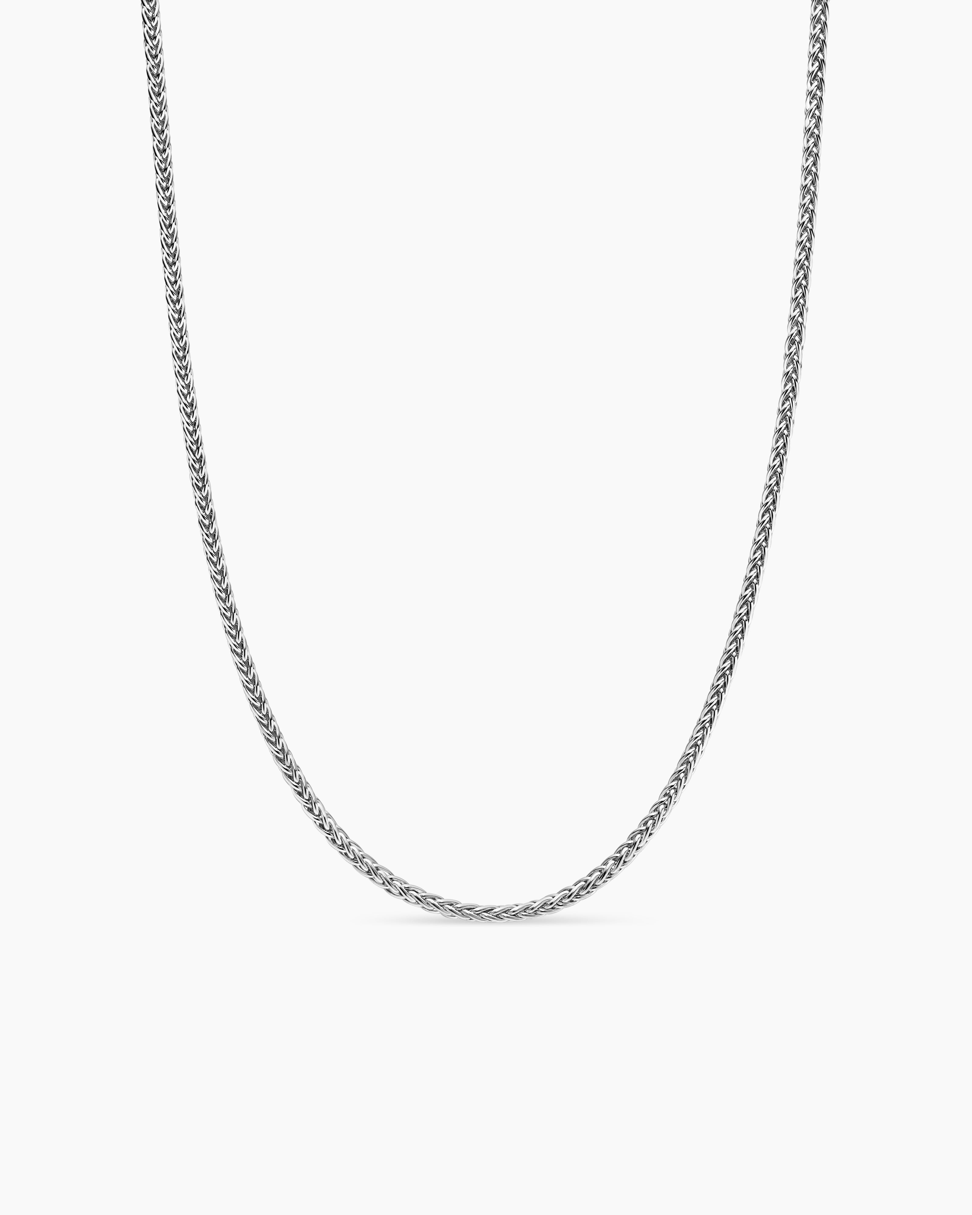 Mens Wheat Chain Necklace in Sterling Silver, 2.5mm