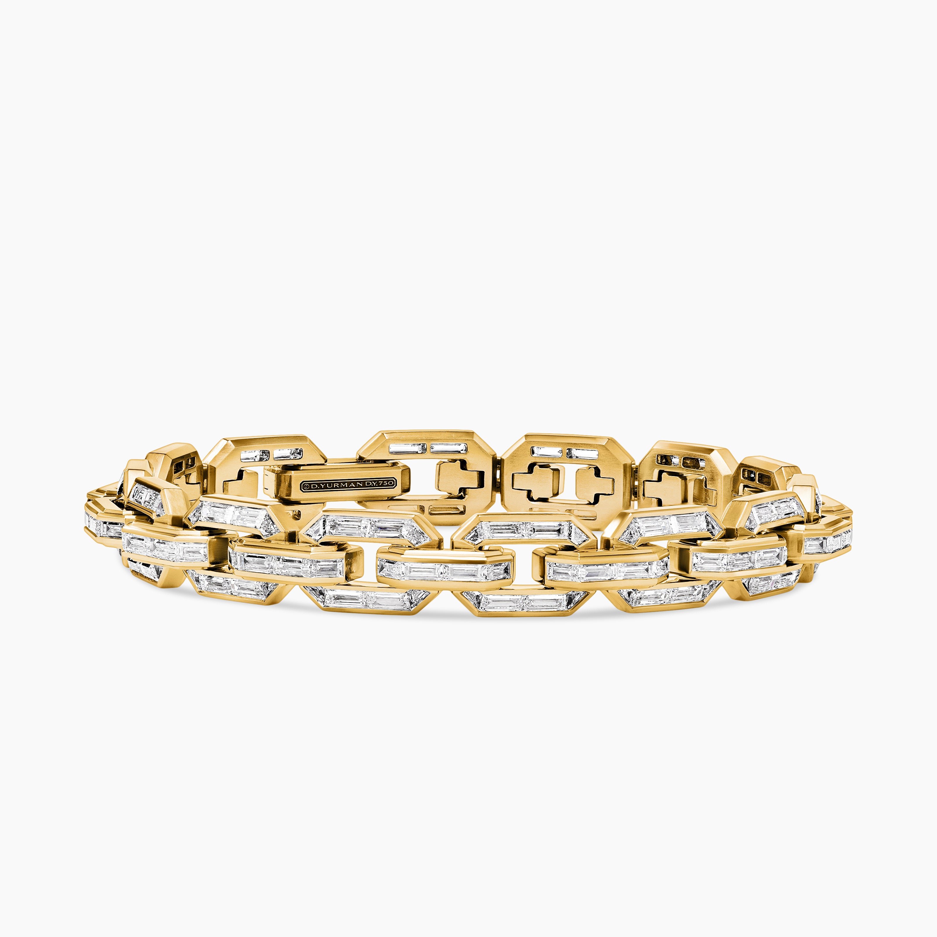 Mens Deco Baguette Link Bracelet in Yellow Gold